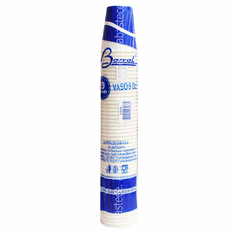 VASO CARTON 6 OZ PAQ. X 50 BLANCO - BARVAL