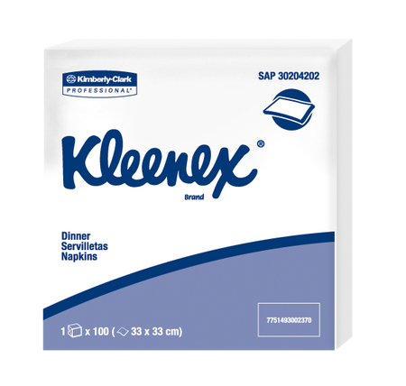 (K-4202)  SERVILLETA KLEENEX DINNER CUADRADA BLANCA PAQ X 100 UND