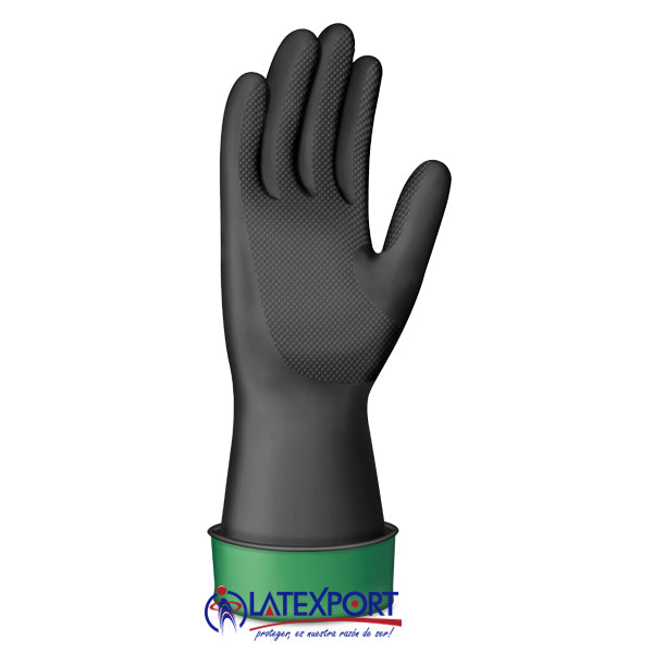 GUANTE LATEXPORT IND. NEGRO-VERDE CL 35 T 7-7 1/2