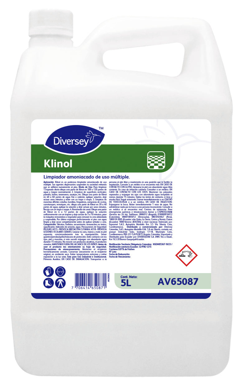 LIMPIADOR DESINFECTANTE KLINOL GL X 5 LITROS - DIVERSEY