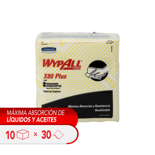 PAÑOS DE LIMPIEZA WYPALL X80 PLUS AMARILLO CON POWER POCKETS X 30 PAÑOS