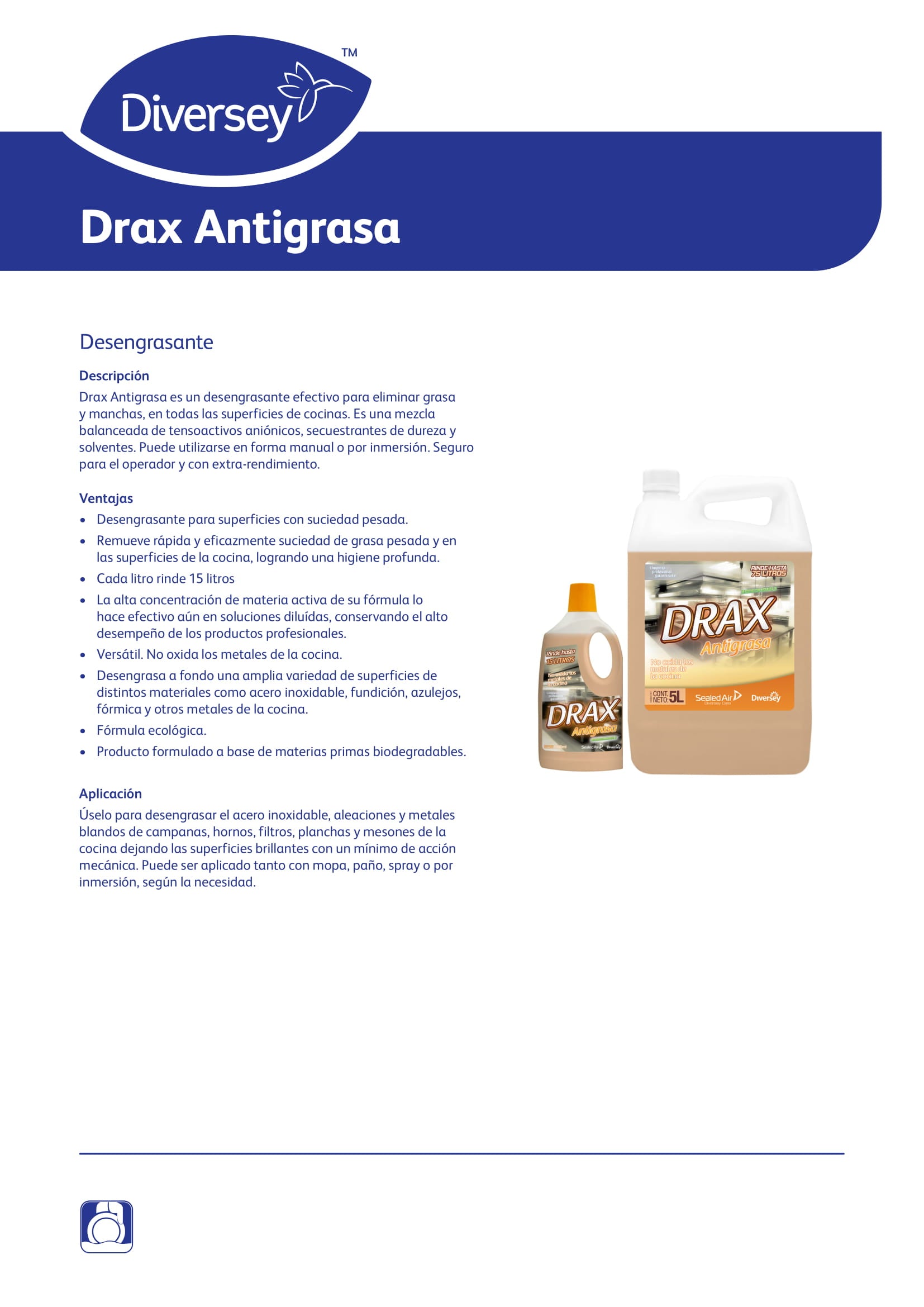 DESENGRASANTE DRAX ANTIGRASA FCO X 1000 ML - DIVERSEY