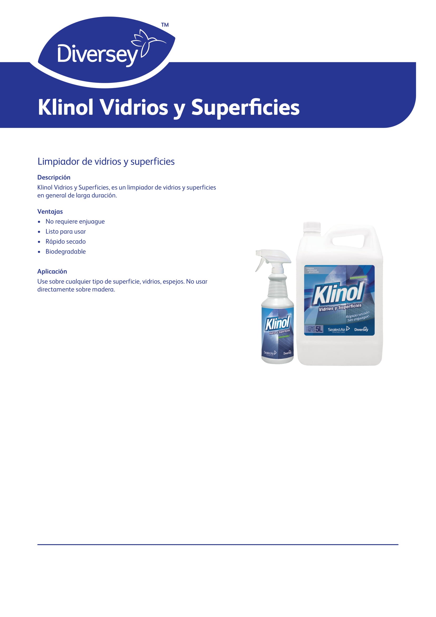 LIMPIAVIDRIOS Y SUPERFICIES KLINOL FCO X 1000 ML - DIVERSEY