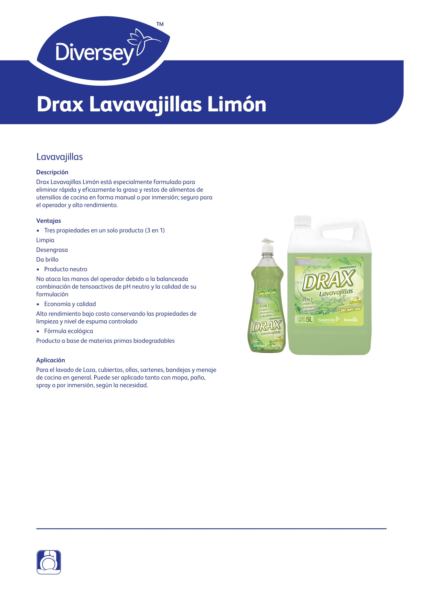 LAVALOZA LIQUIDO DRAX LIMON GALON X 5 LTS - DIVERSEY