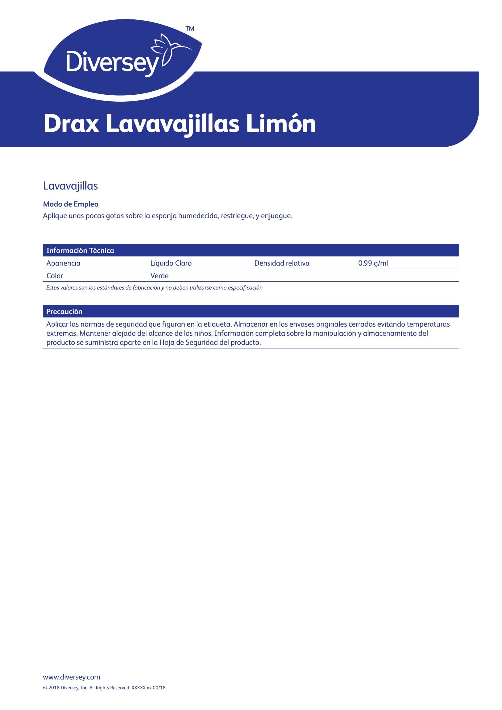 LAVALOZA LIQUIDO DRAX LIMON FCO X 950 ML - DIVERSEY