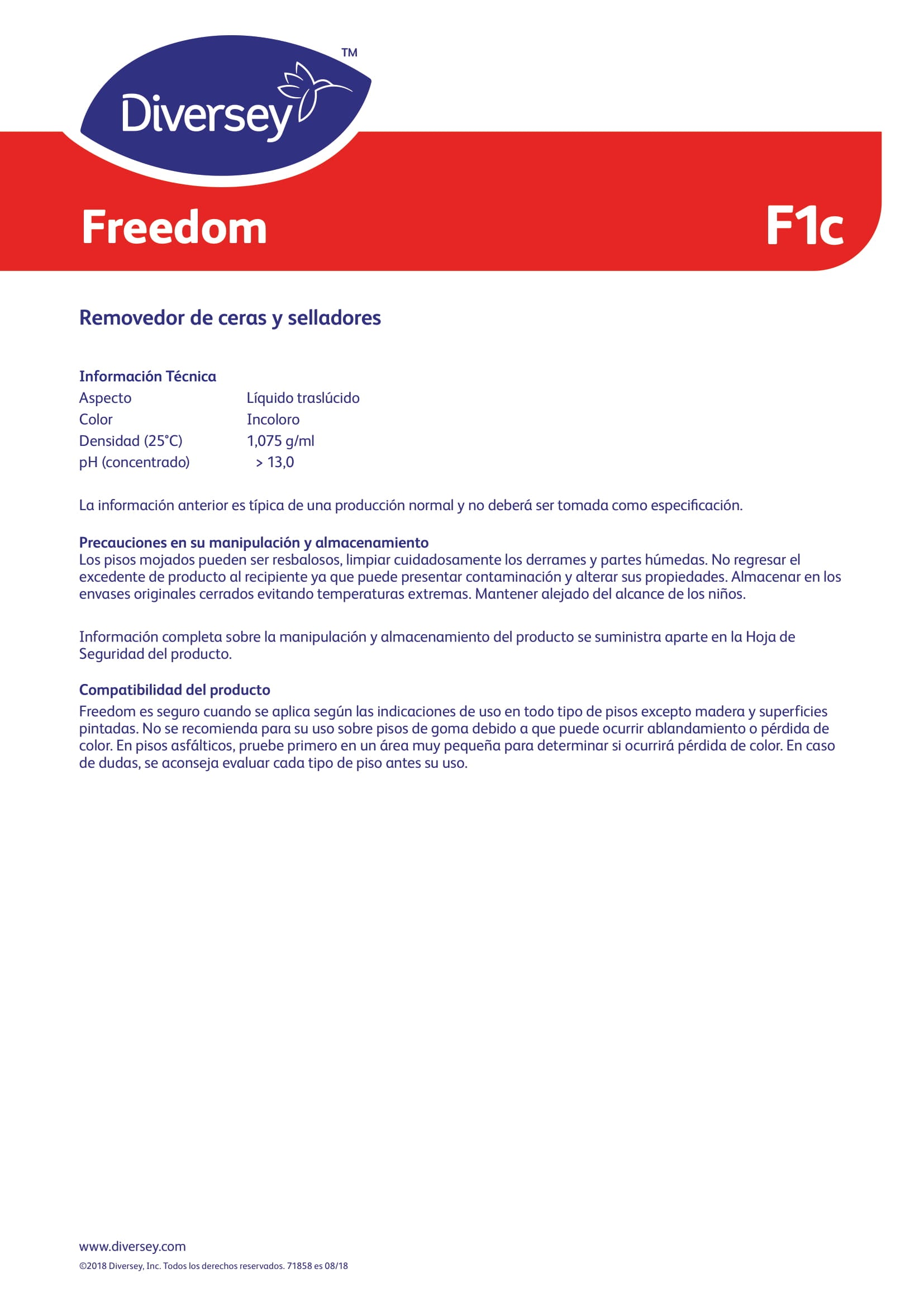 REMOVEDOR DE PISOS FREEDOM GL X 5 LITROS - DIVERSEY