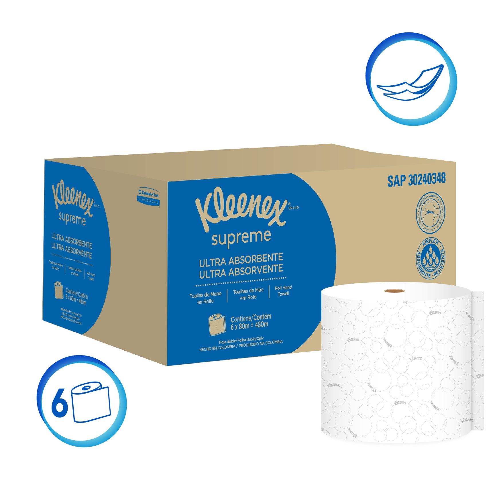 TOALLA DE MANOS KLEENEX EN ROLLO BLANCA HOJA DOBLE X 80 MTS - PACA X 6 ...